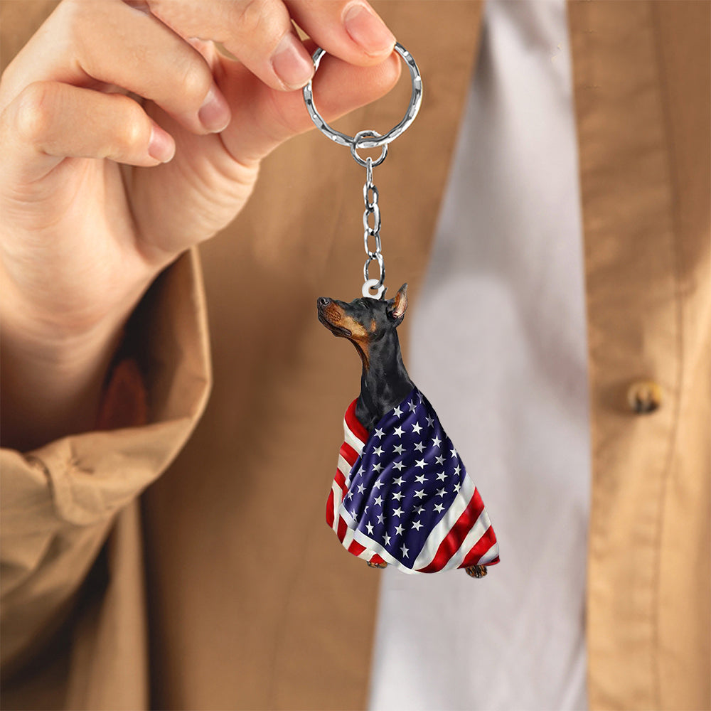 Doberman American Patriot Flag Acrylic Keychain