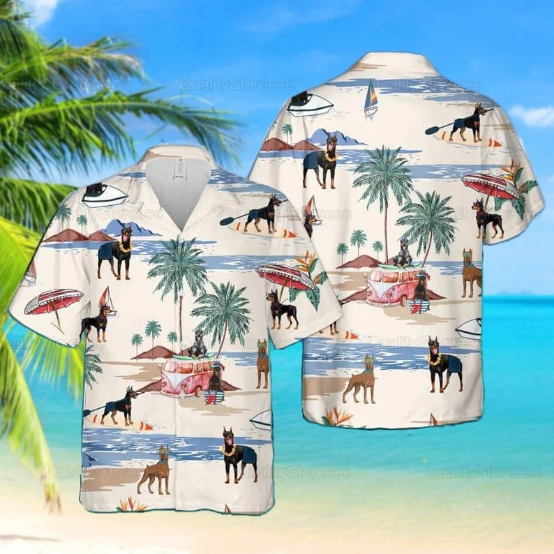 Doberman Pinscher Hawaiian Shirt/ Doberman Shirt/ Doberman Beach Shirt