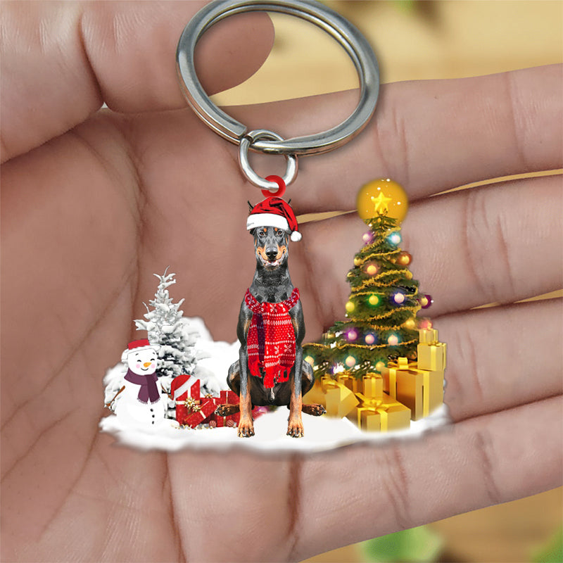 Doberman Early Merry Christmas Acrylic Keychain Dog Keychain