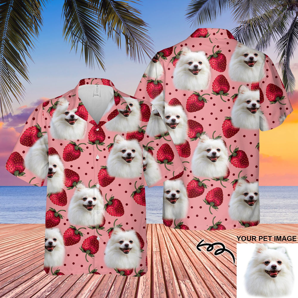 Custom Photo Pet Dog Face Floral Strawberry Hawaiian Shirt/ Dog Hawaiian Shirt for Men Wonen