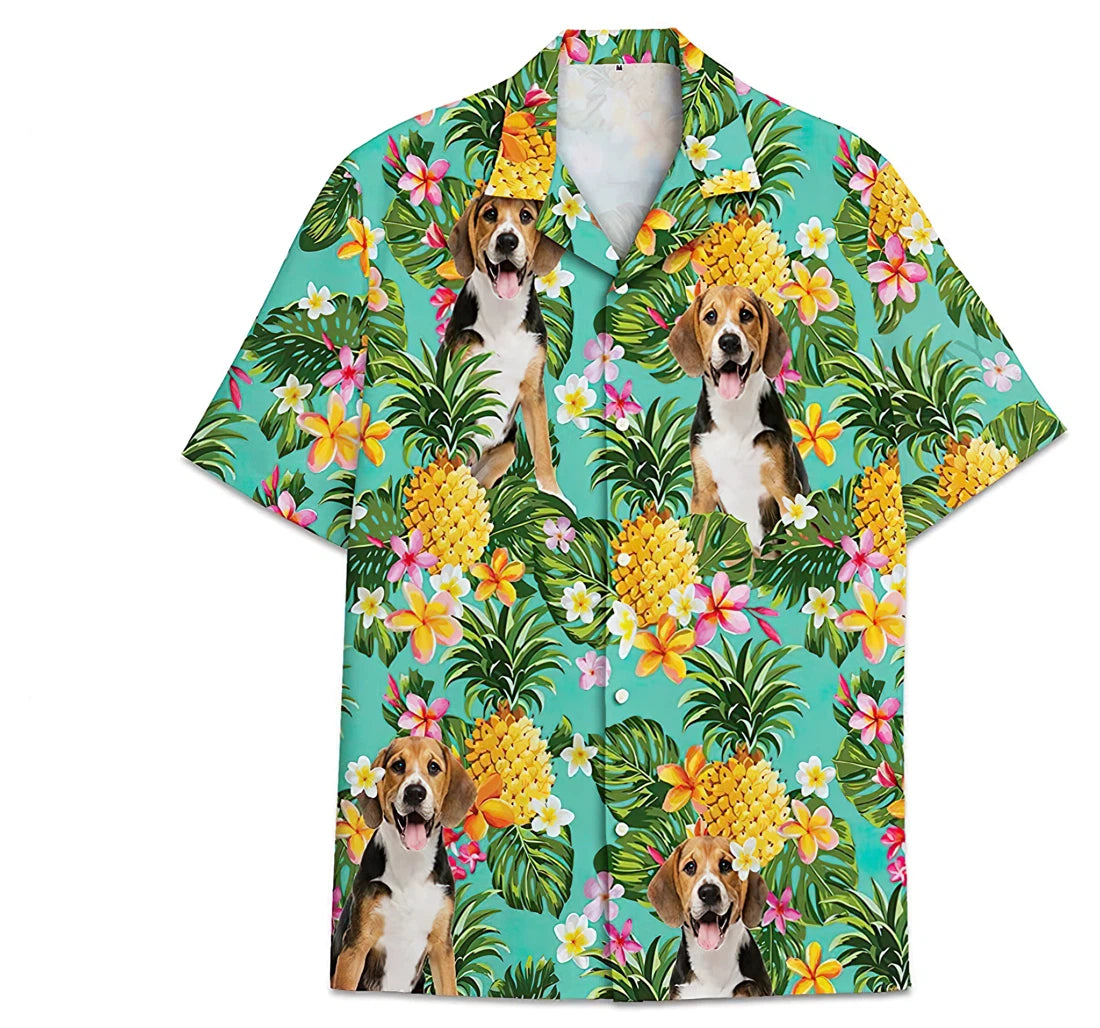 Dog Beagle Pineapple Pattern Short Tall Hawaiian Shirt/ Button Up Aloha Shirt For Men/ Women