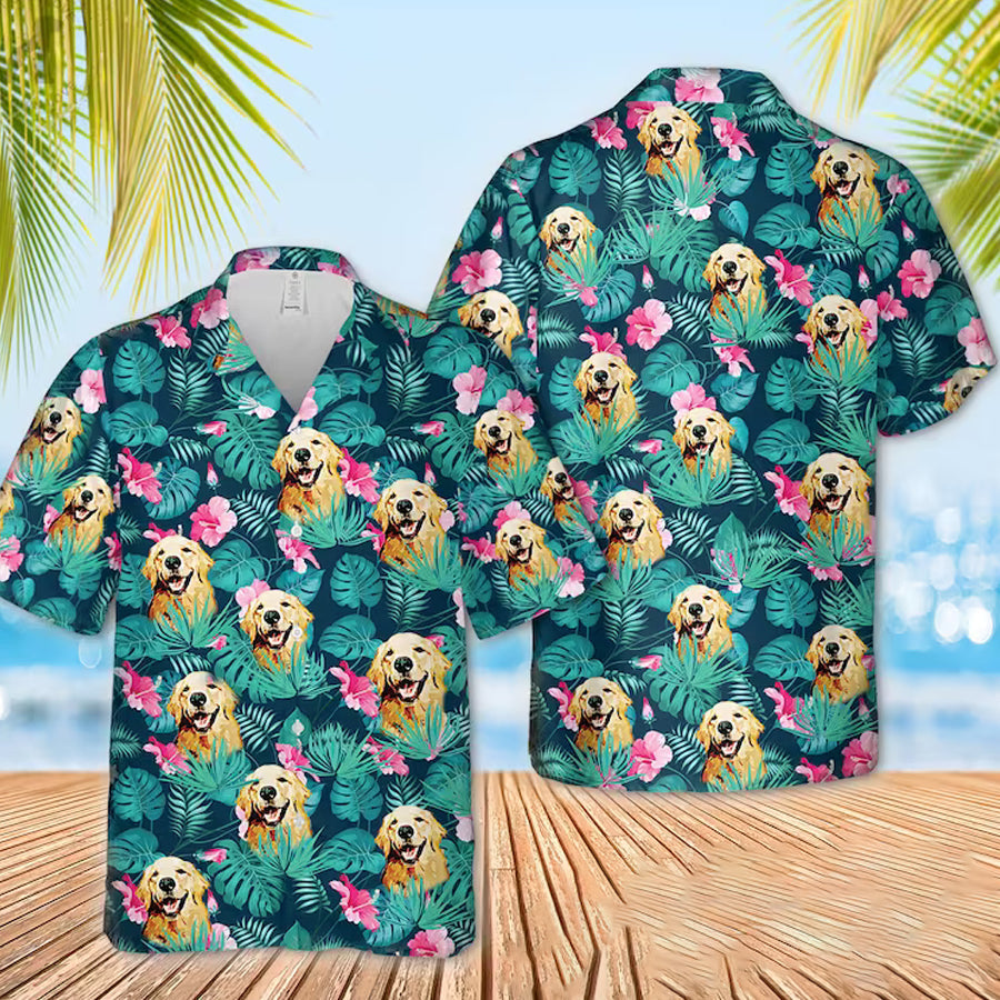 Dog Personalized Hawaiian Shirt Men/ Short Sleeve Hawaiian Aloha Shirt/ Hawaii Style/ Hawaii Honeymoon Shirt