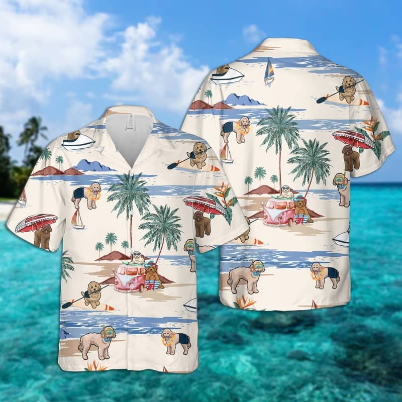 Doodle Summer Beach Hawaiian Shirt/ dog beach Short Sleeve Hawaiian Shirt