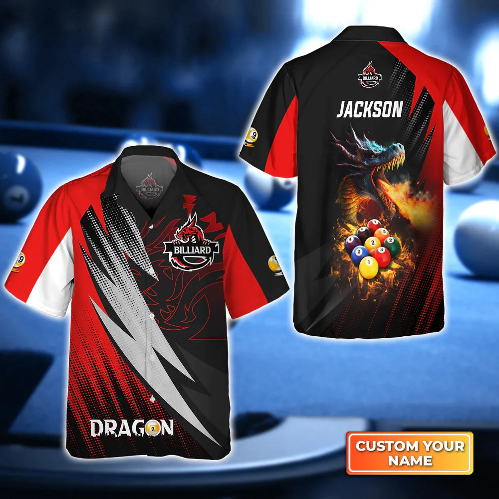 Dragon Team Billiard Pool 9 Ball On Fire 3D Hawaiian Shirt/ Billiard team shirt/ Billiard shirt for men and women