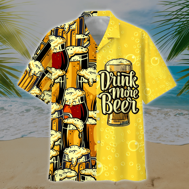 Beer Summer Hawaiian Shirt/ Drink More Beer Watercolor Hawaiian Shirt/ Hawaii shirts mens