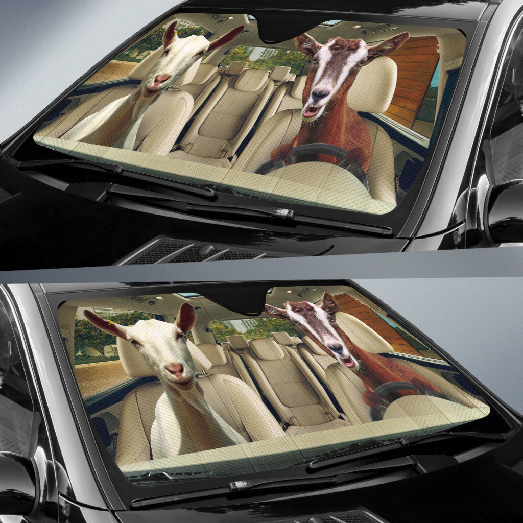 Couple Goats Driving 3D All Over Printed Car Sun Shade/ Animal Farm Car Sunshade Windshield