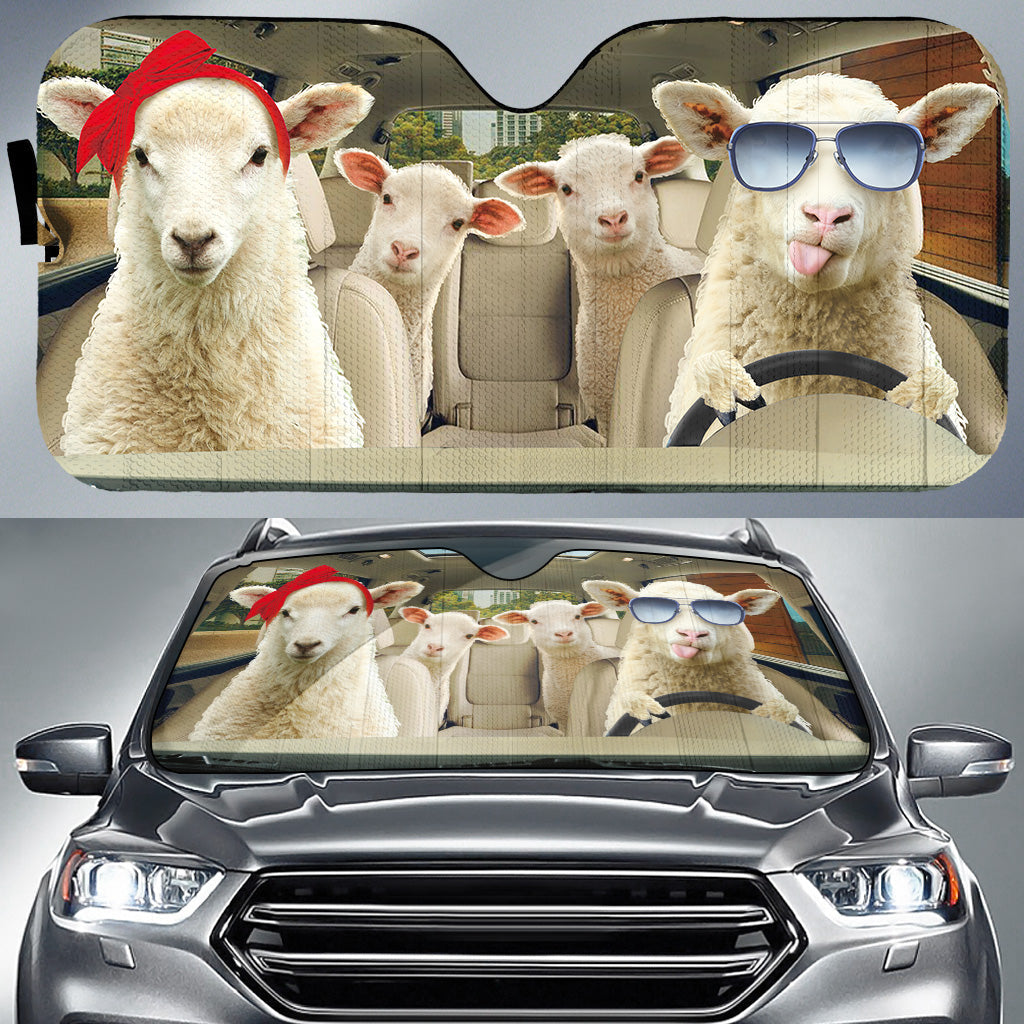 Driving Sheep All Over Printed 3D Sun Shade Car Cover/ Best Sun Shade Car