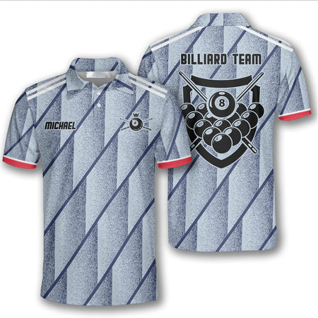 Dust Silver Custom Billiard Shirts for Men/ Men''s Billiard Polo Shirts/ Custom Billiard ball for Team