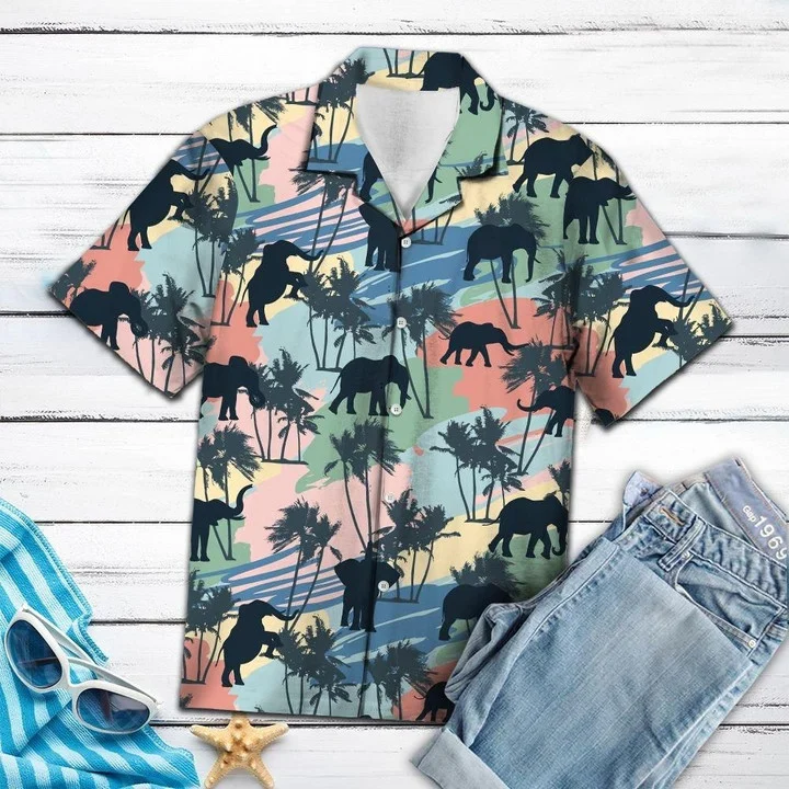 Elephant Coconut Palm Vintage Hawaiian Aloha Shirts/ Summer gift for Men and women