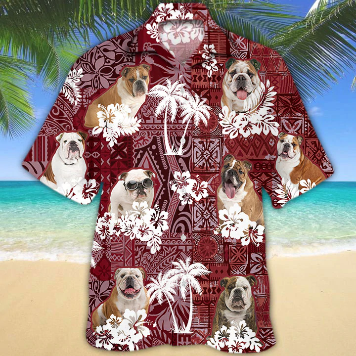 English BullDog Red Hawaiian Shirt/ Gift for Dog Lover Shirts/ Animal Summer Shirts/ Hawaiian Shirt Men