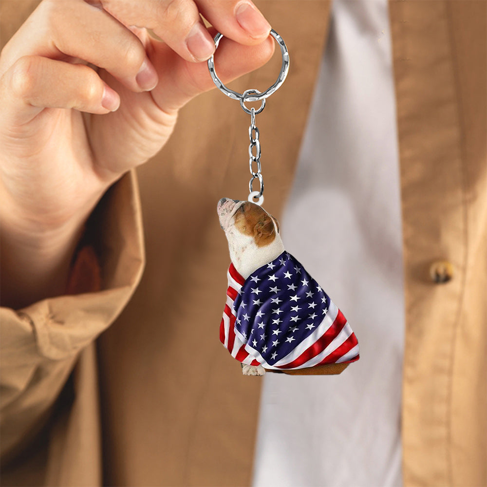 English Bulldog American Patriot Flag Acrylic Keychain