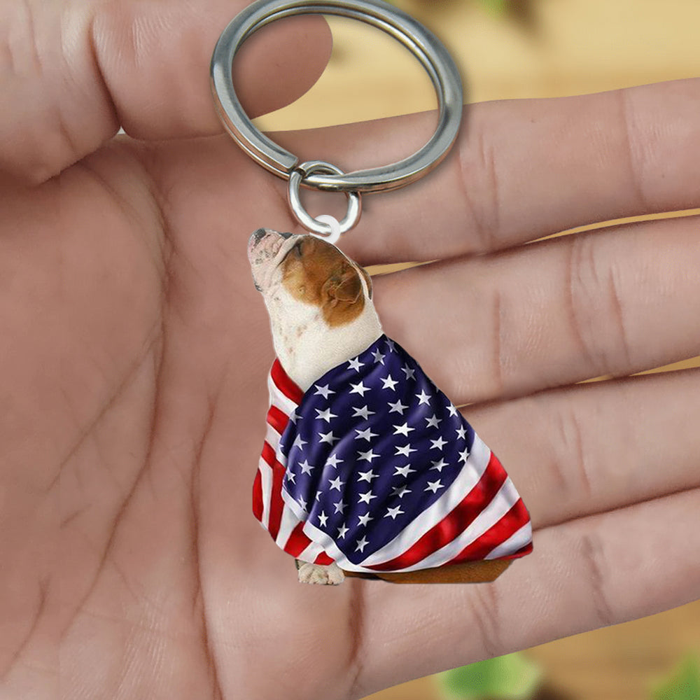 English Bulldog American Patriot Flag Acrylic Keychain