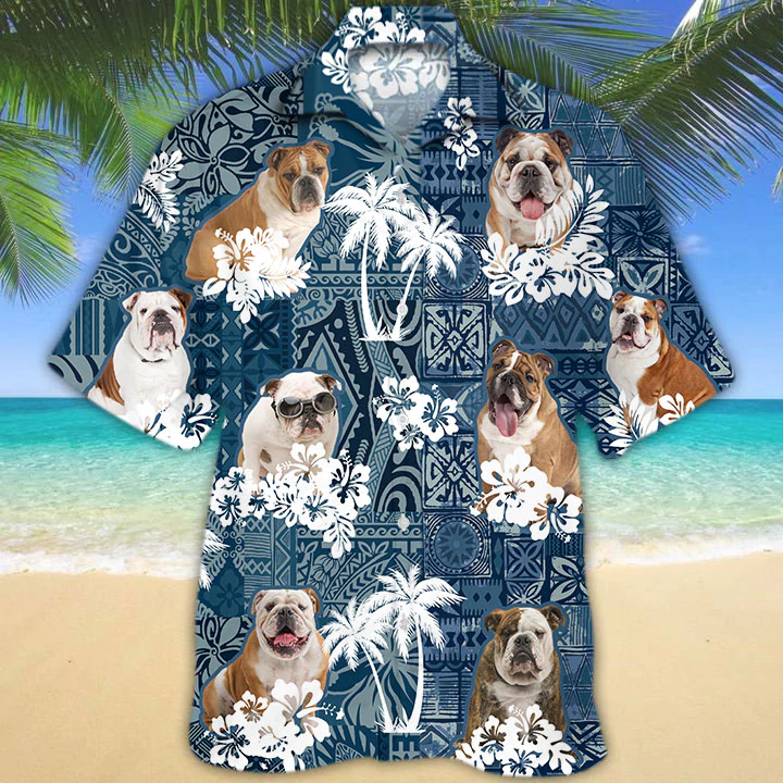 English Bulldog Hawaiian Shirt/ Hawaiian shirt vintage Flowers Aloha Shirt For Dog Lovers/ Hawaiian shirts for men/ women