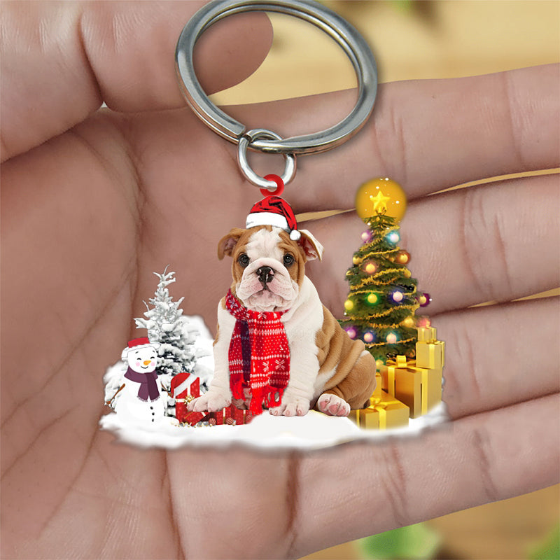 English Bulldog Early Merry Christmas Acrylic Keychain Dog Keychain