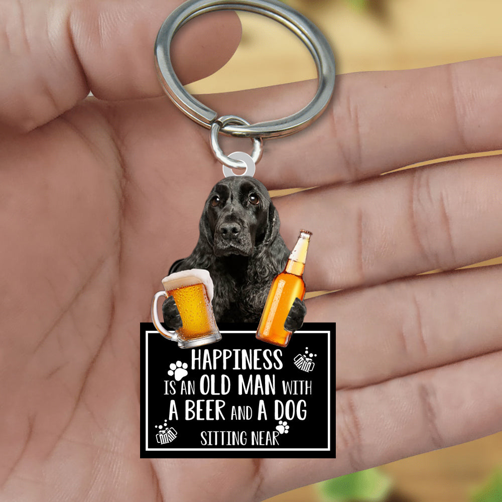 Cocker Spaniel Happiness Is An Old Man With A Beer And A Dog Sitting Near Acrylic Keychain