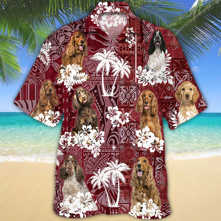 English Cocker Spaniel 2 Red Hawaiian Shirt/ Gift for Dog Lover Shirts/ Animal Summer Shirts/ Hawaiian Shirt Men