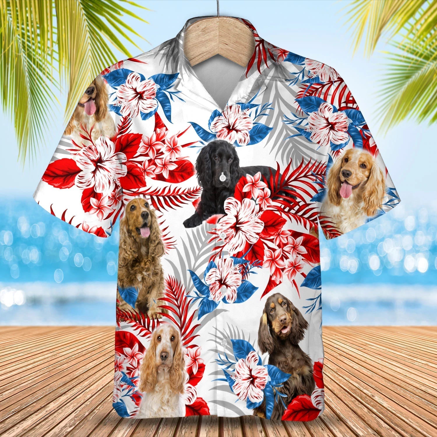 English Cocker Spaniel Hawaiian Shirt/ Summer aloha shirt/ Men Hawaiian shirt/ Gift for summer