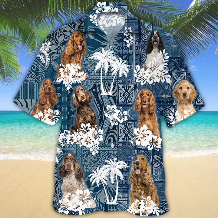 English Cocker Spaniel Hawaiian Shirt/ Hawaiian shirt vintage Flowers Aloha Shirt For Dog Lovers