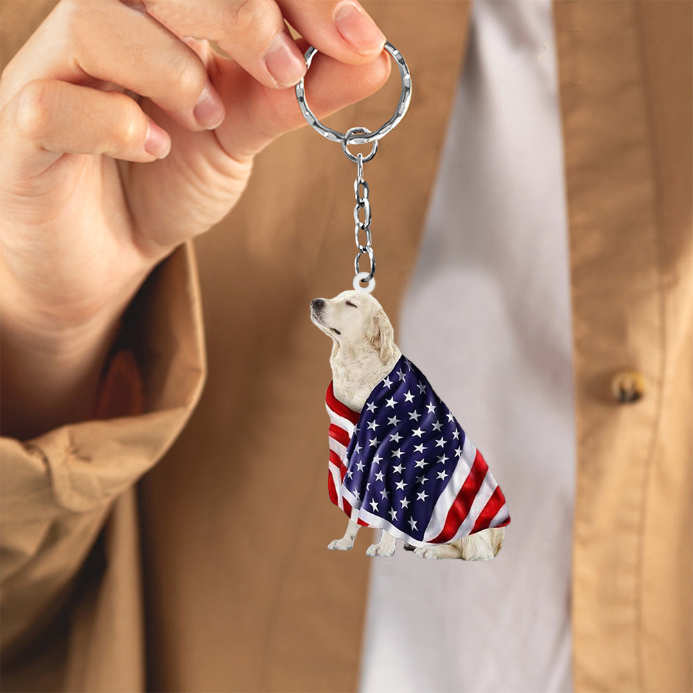 English Cream Golden Retriever American Patriot Flag Acrylic Keychain