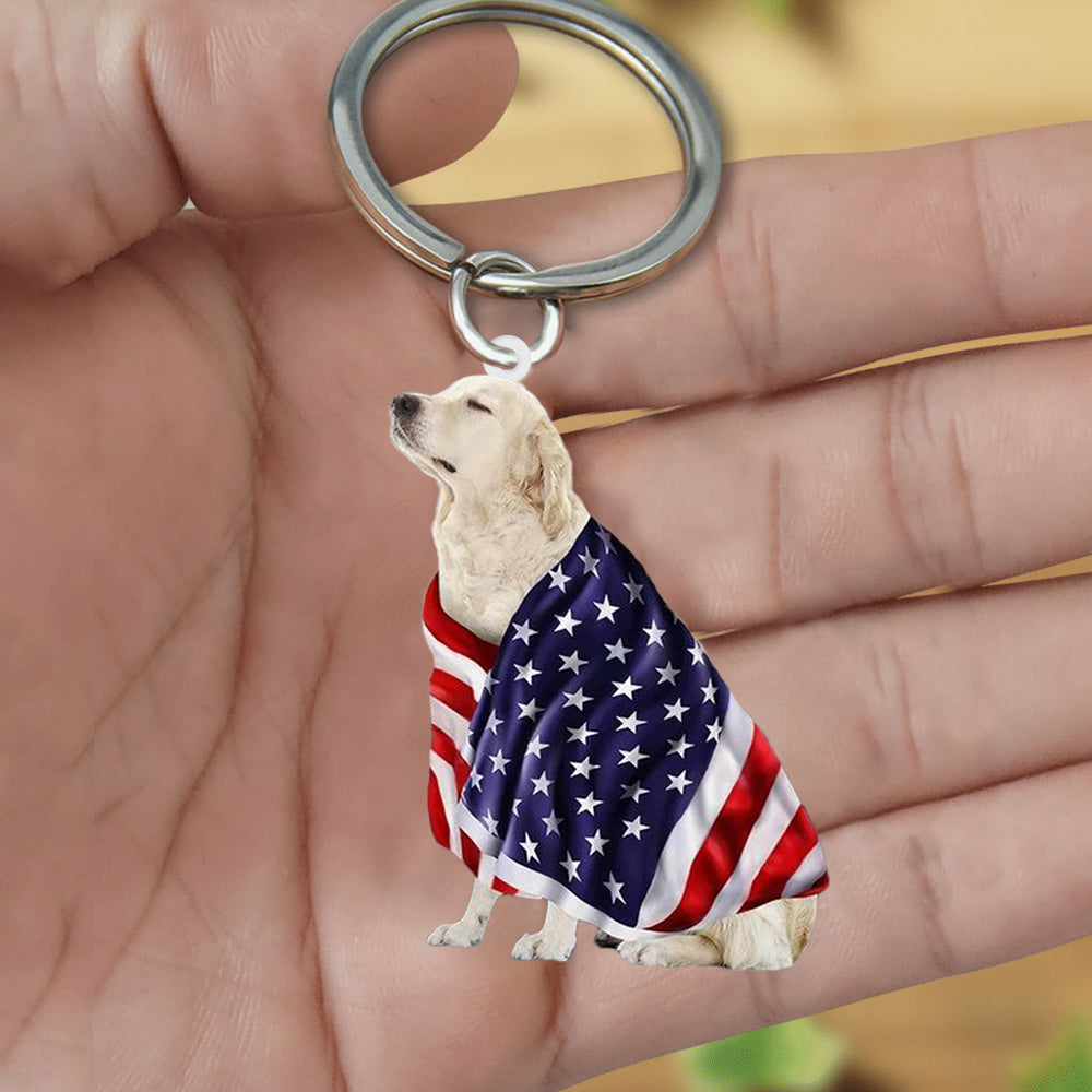 English Cream Golden Retriever American Patriot Flag Acrylic Keychain