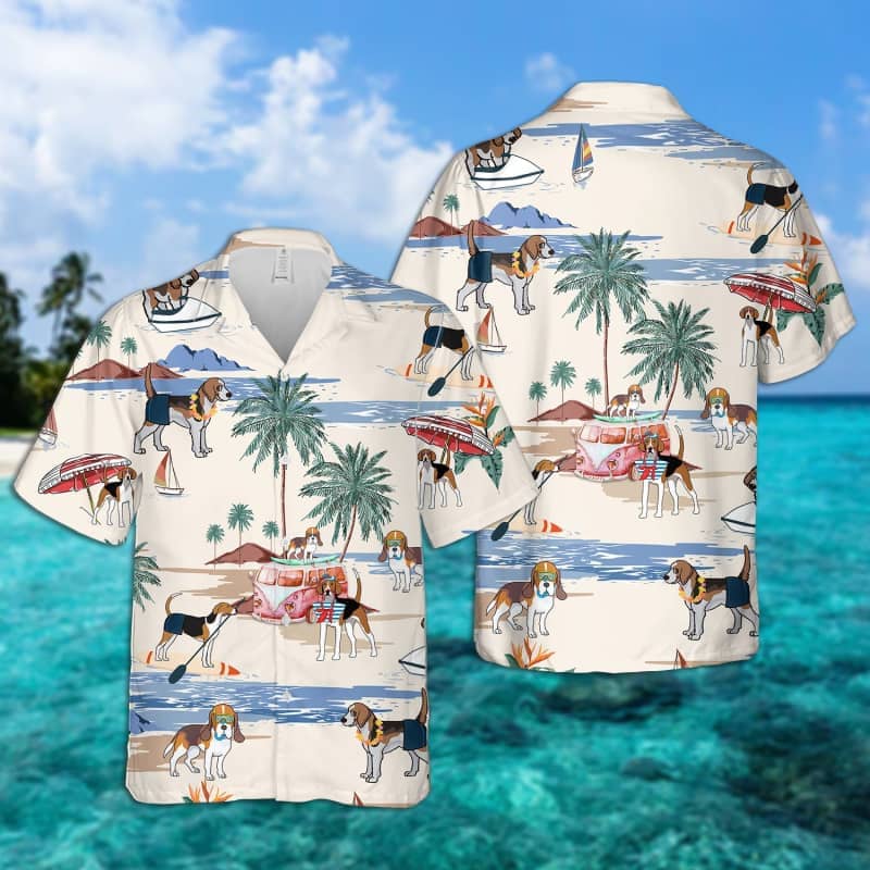 English Foxhound Summer Beach Hawaiian Shirt/ dog beach Short Sleeve Hawaiian Shirt