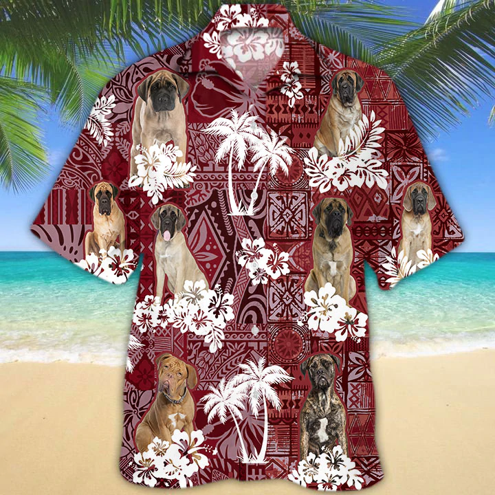 English Mastiff Red Hawaiian Shirt/ Gift for Dog Lover Shirts/ Animal Summer Shirts