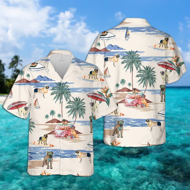 English Mastiff Summer Beach Hawaiian Shirt/ dog beach Short Sleeve Hawaiian Shirt