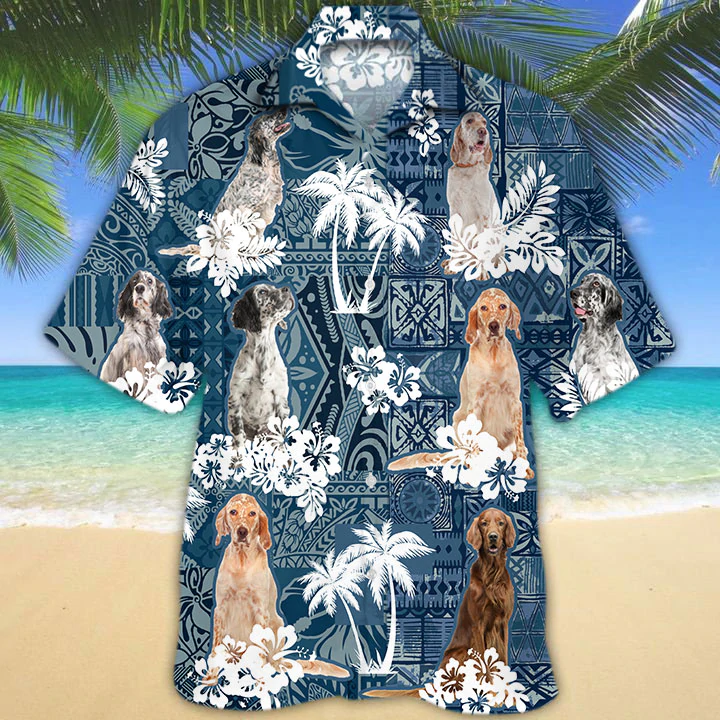 English Setter Hawaiian Shirt/ Dog Hawaiian Shirt Men/ Short Sleeve Hawaiian Aloha Shirt