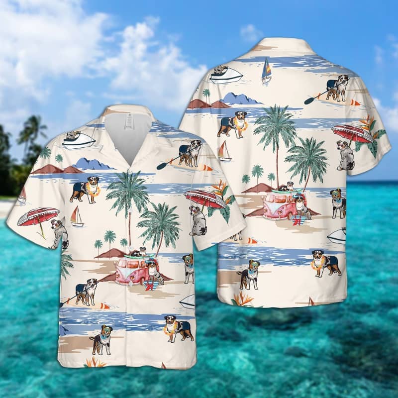 English Shepherd Summer Beach Hawaiian Shirt/ dog beach Short Sleeve Hawaiian Shirt