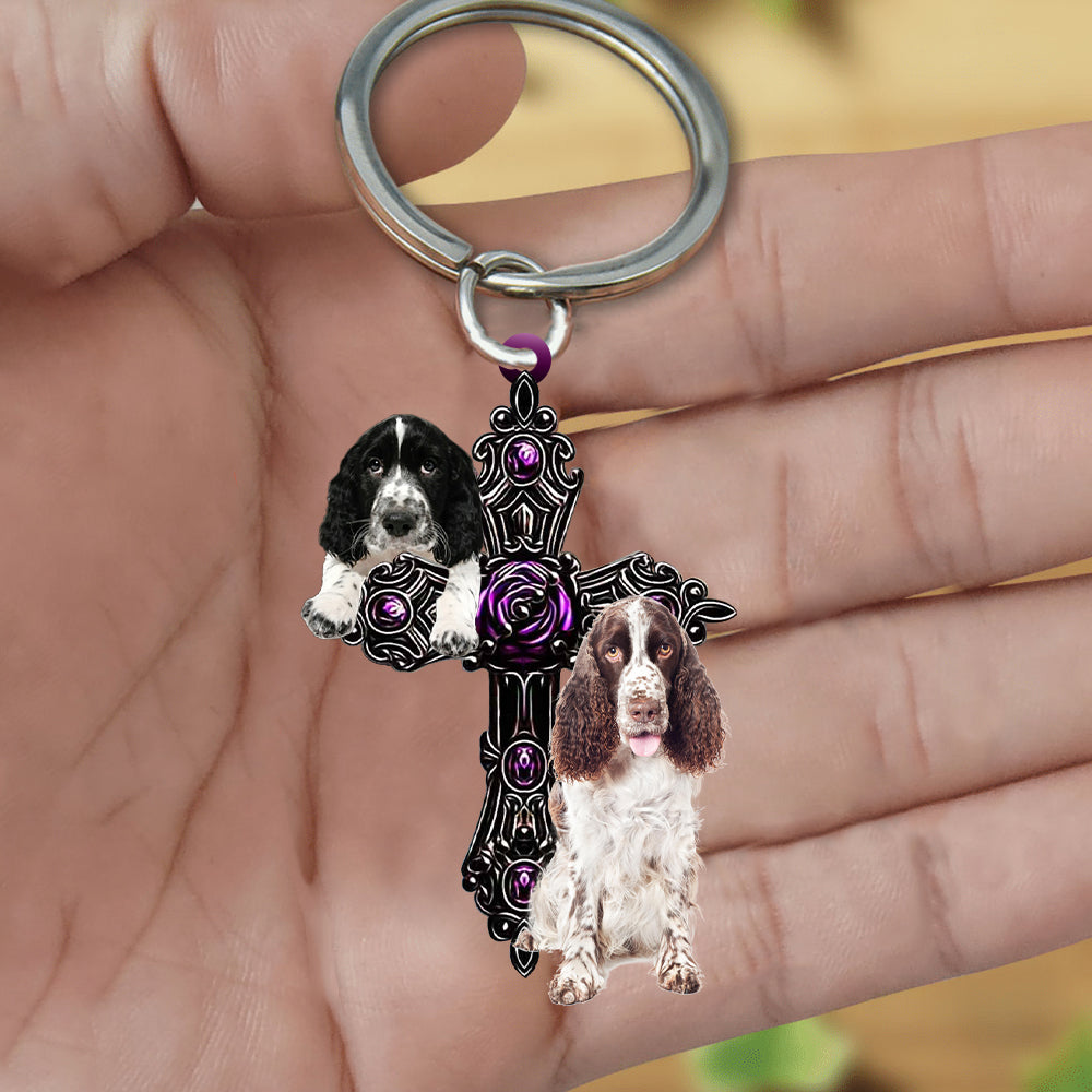 English Springer Spaniel Pray For God Acrylic Keychain Dog Keychain Coolspod