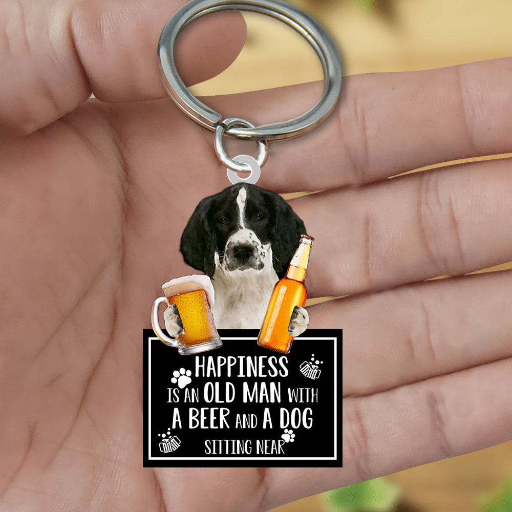 English Springer Spaniel  Happiness Is An Old Man With A Beer And A Dog Sitting Near Acrylic Keychain