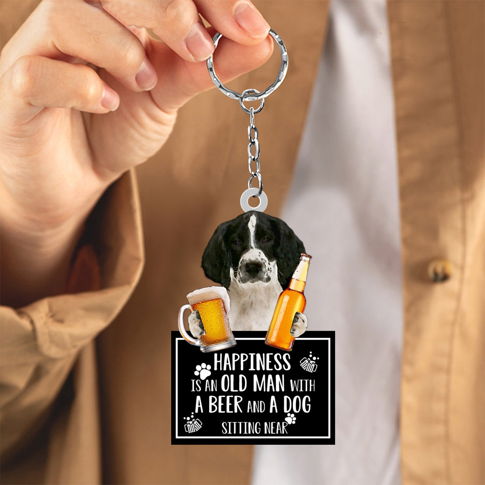 English Springer Spaniel  Happiness Is An Old Man With A Beer And A Dog Sitting Near Acrylic Keychain