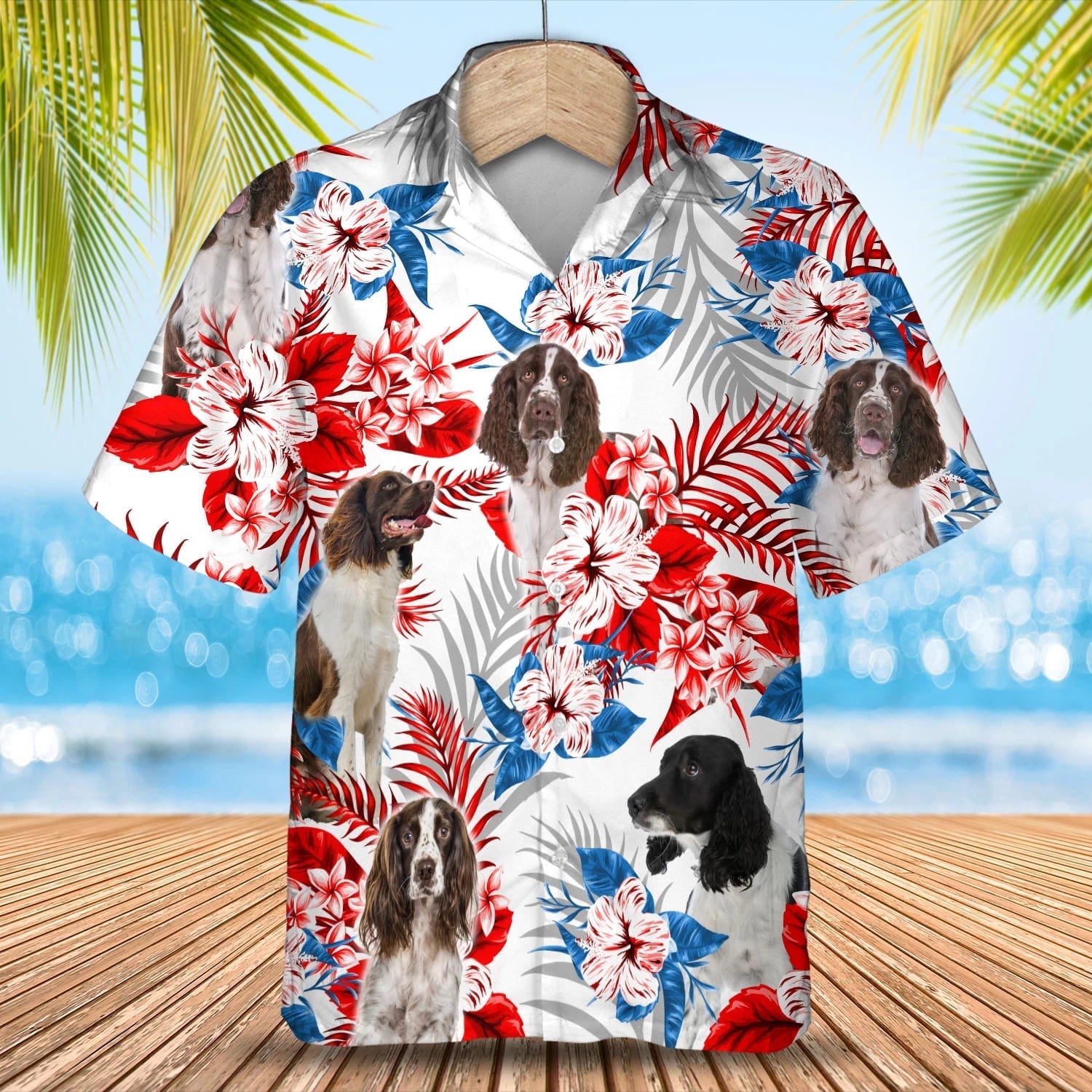 English Springer Spaniel Hawaiian Shirt/ Summer aloha shirt/ Men Hawaiian shirt/ Gift for summer