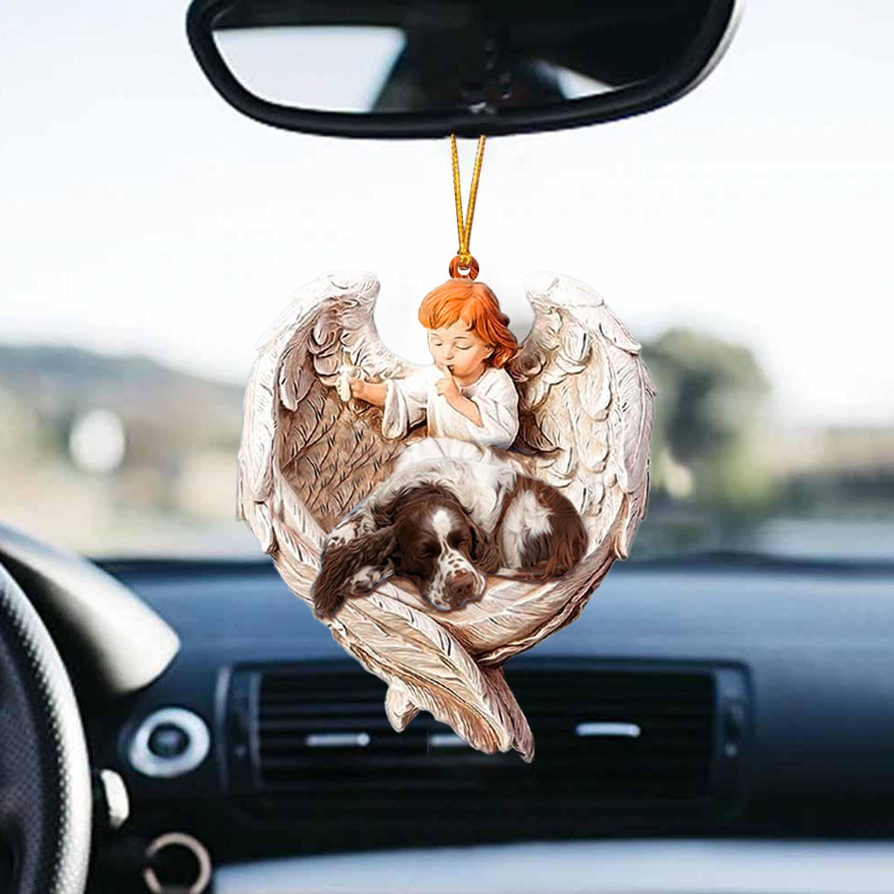 Sleeping English Springer Spaniel Protected By Angel Car Hanging Ornament Angel Protect Dog Ornament