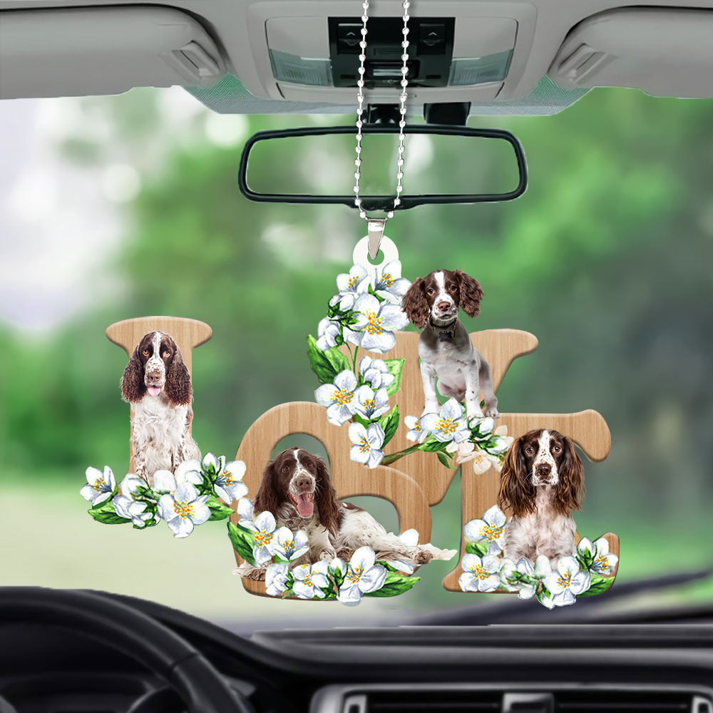English Springer Spaniel Love Flowers Dog Lover Car Hanging Acrylic Ornament