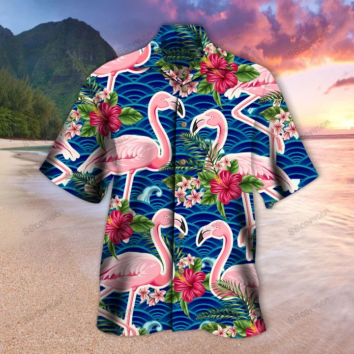 Flamingo Hawaii Shirt/ Summer aloha shirt/ Gift for summer