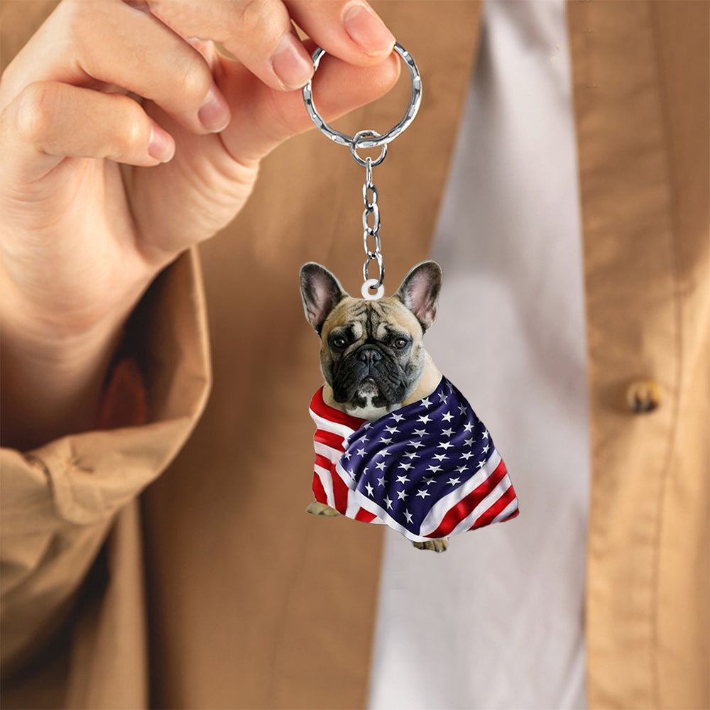 French Bulldog American Patriot Flag Acrylic Keychain Independence Day Keychain