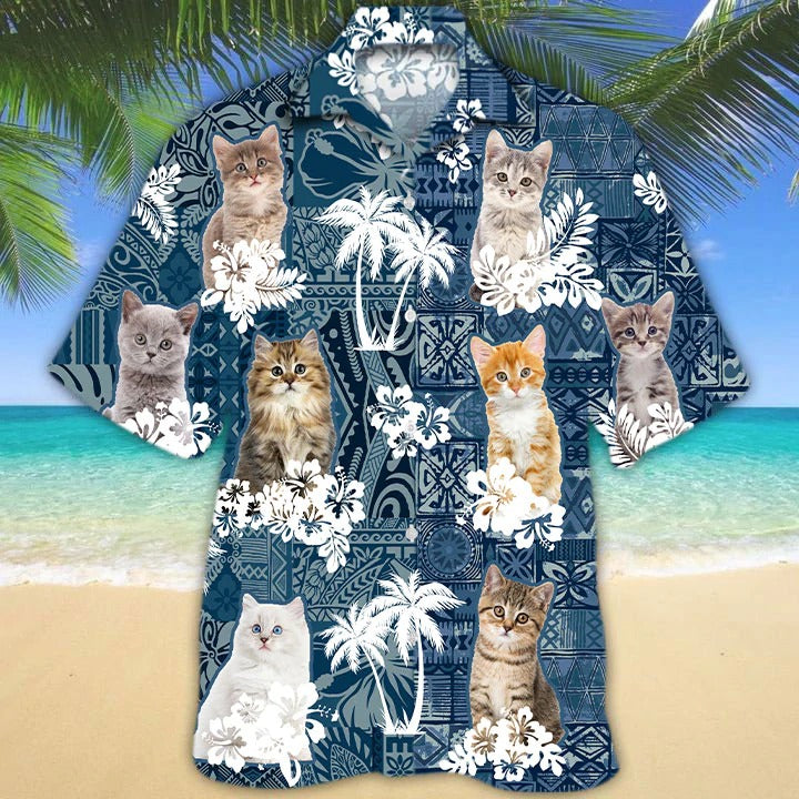 3D All Over Print Kitten Hawaiian Shirt For Summer Day/ Cool Aloha Beach Shirt/ Cat Hawaiian Shirt
