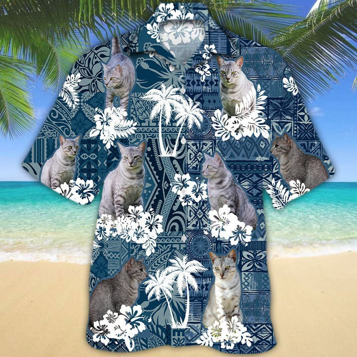Egyptian Mau Hawaiian Shirt/ 3D Full Print Cat Hawaiian Beach Shirts/ Summer Hawaiian Shirt For Cat Lovers