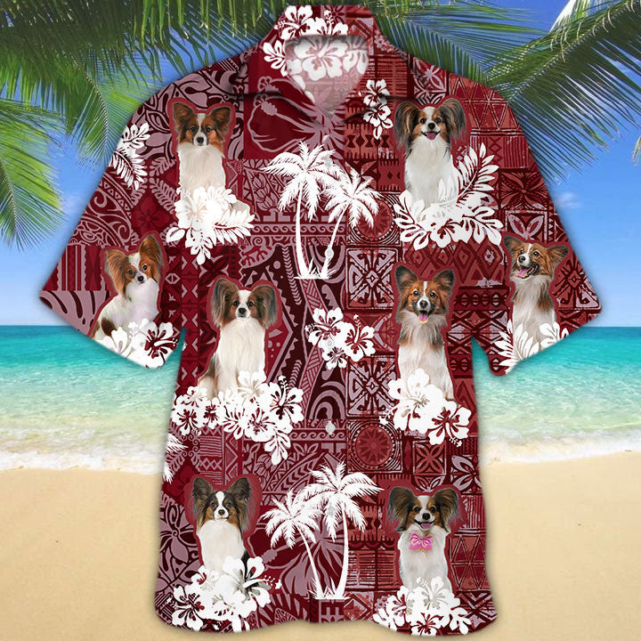 Papillon Hawaiian Shirt/ Red Hawaiian Shirt For Dog Lovers