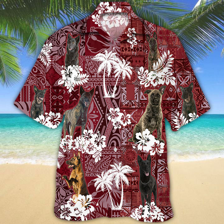 Dutch Shepherd Hawaiian Shirt/ Hawaii Shirt Red Tribal For Dog Lovers