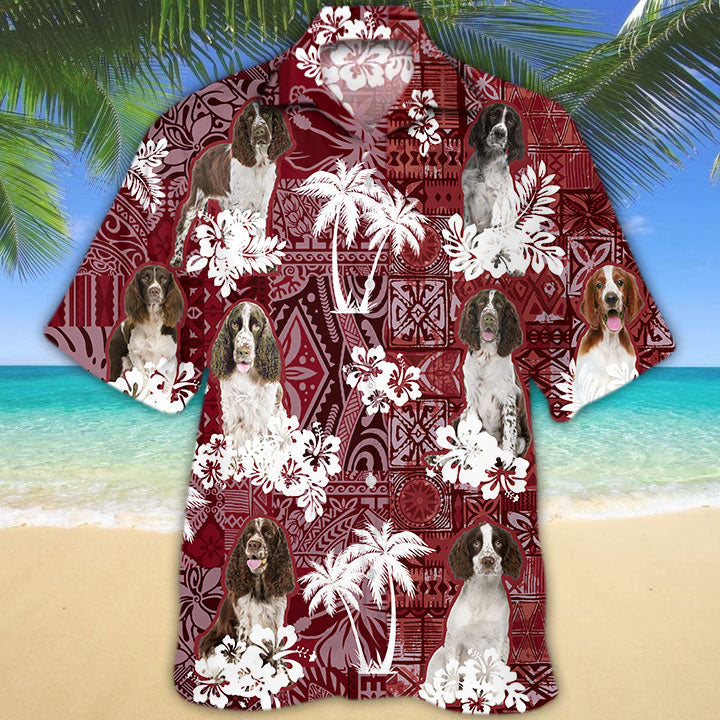 English Springer Spaniel Hawaiian Shirt/ Dog Hawaiian Shirt Red Tribal Pattern