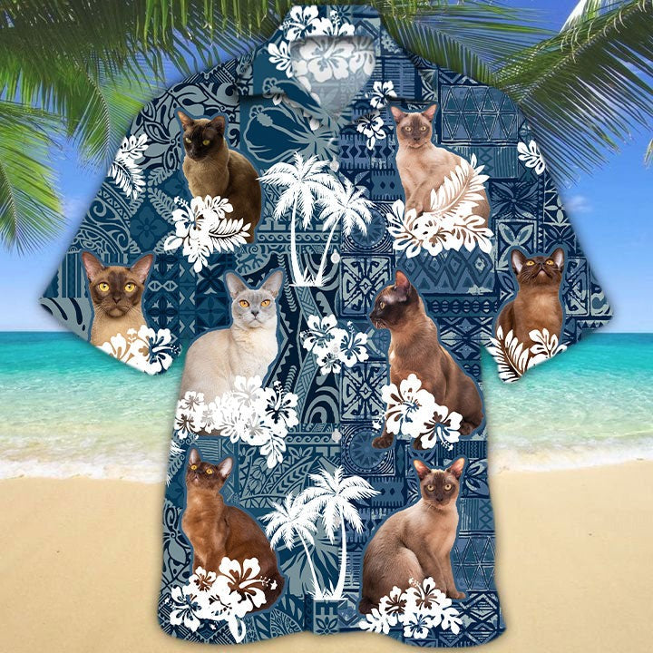 Burmese Hawaiian Shirt/ 3D Full Print Hawaii Cat Shirts/ Cat In A Hawaiian Shirt/ Hawaiian Shirt Cat