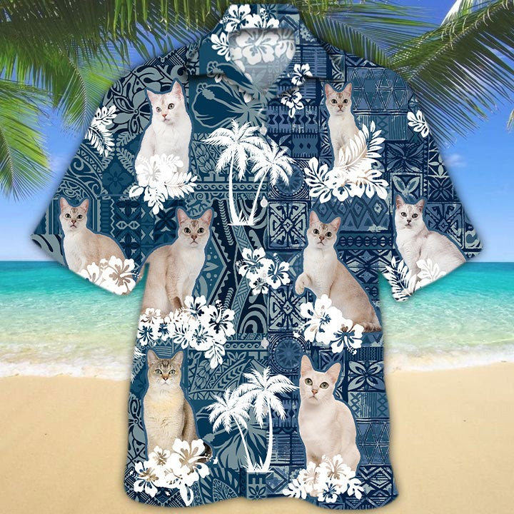 Burmilla Hawaiian Shirt/ Cat In Hawaiian Shirt/ 3D Printed Hawaiian Cat Shirt For Travel Beach Summer