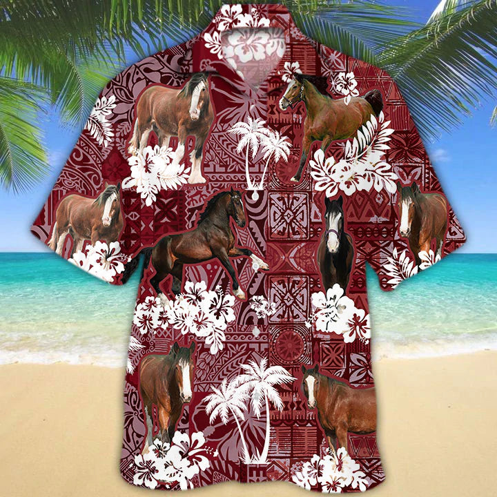 Horse red Hawaiian Shirt/ Gift for Horse Lover Shirts/ Animal Summer Shirts/ Hawaiian Shirt Men