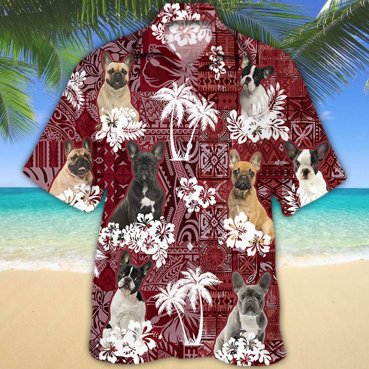 French Bulldog Hawaiian Shirt/ Dog Hawaii Aloha Beach Shirt Red Tribal Pattern