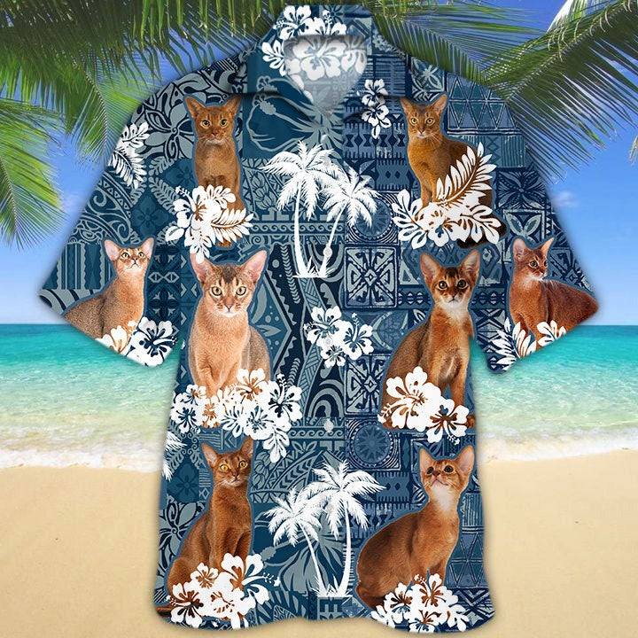 Abyssinian Hawaiian Shirt/ Cat In Hawaiian Shirt/ 3D Full Print Cat Hawaii Shirt/ Gift For Cat Lovers