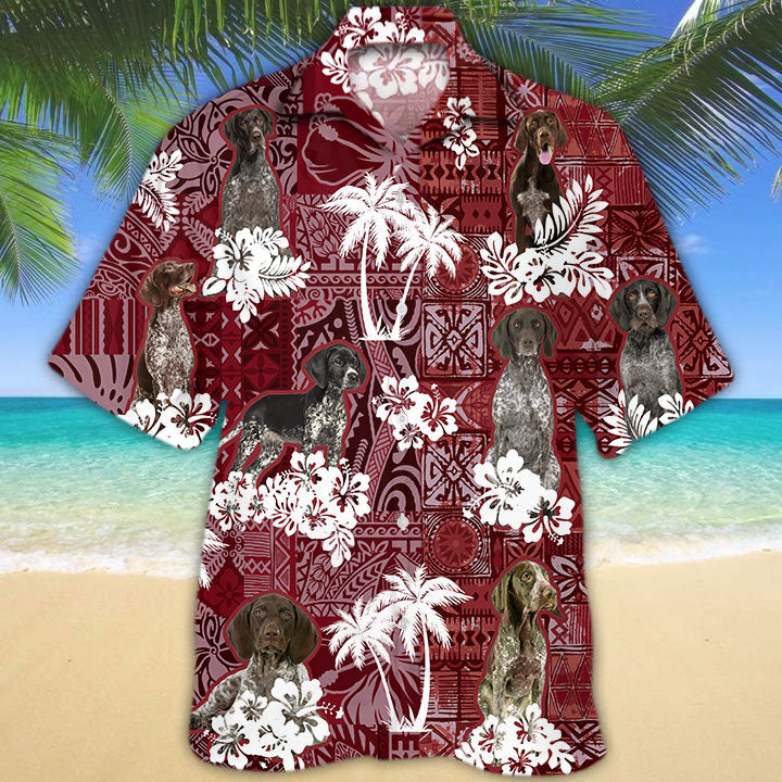 German Shorthaired Pointer Hawaiian Shirt/ Dog Aloha Beach Shirt Red Tribal Pattern