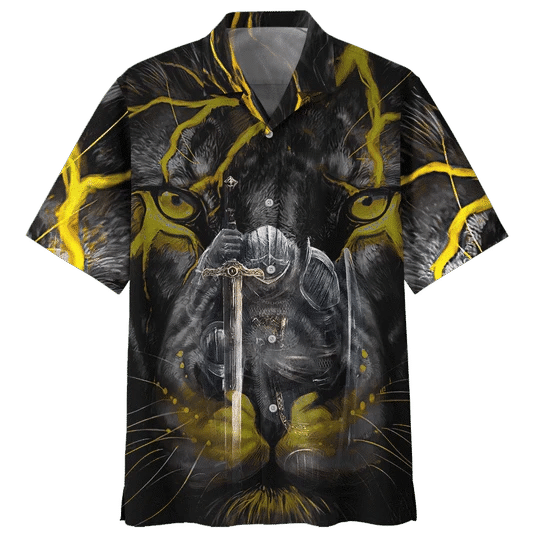 Lighting Gold Lion Hawaiian Shirt/ Short Sleeve Hawaiian Aloha Shirt for men and women