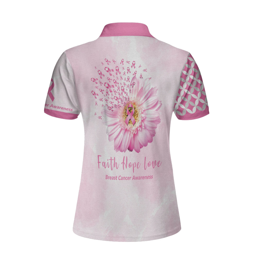 Faith Hope Love Breast Cancer Awareness Short Sleeve Women Polo Shirt/ Pink Breast Cancer Awareness Shirt Coolspod